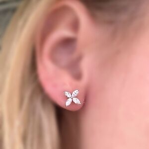1 carat marquise diamond flower stud earrings white gold